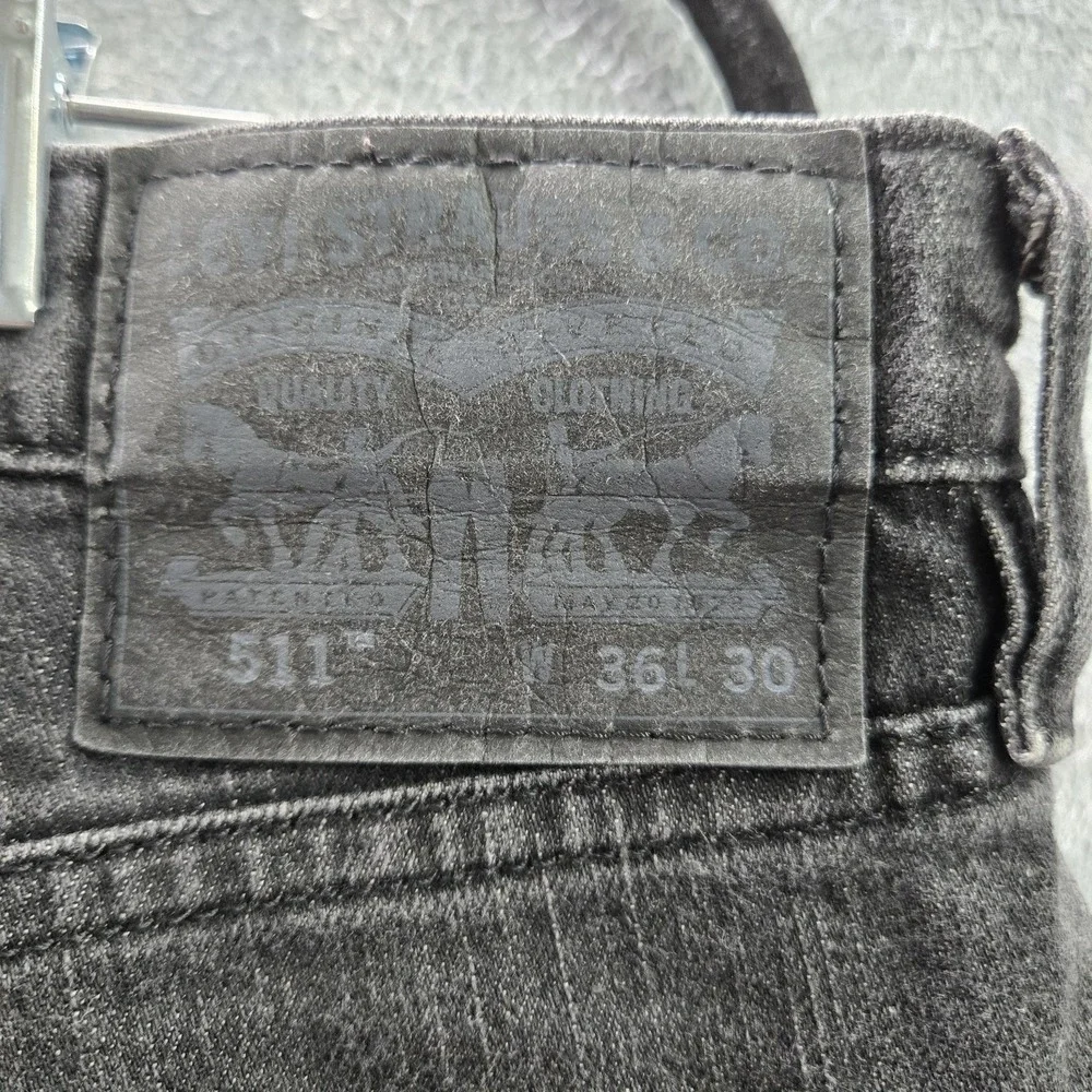 Levi's 511 Men Jeans 36X30 Black Denim Slim Fit‎ Logo 27